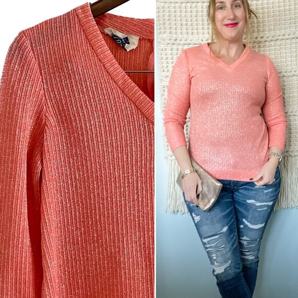 Vintage 60s L’Aiglon long sleeve V-neck zip back sparkle top blouse size medium - Picture 8 of 9